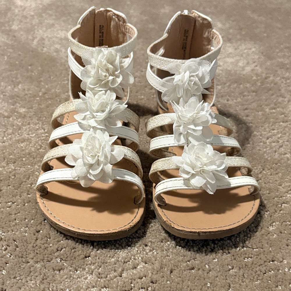 White/Sparkle Floral Girls Gladiator Sandals (Size 2)